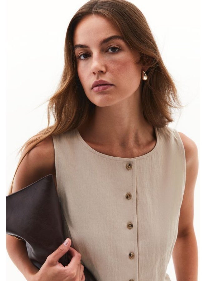 OXXO Button-Detail Vest-Nude - Image 4